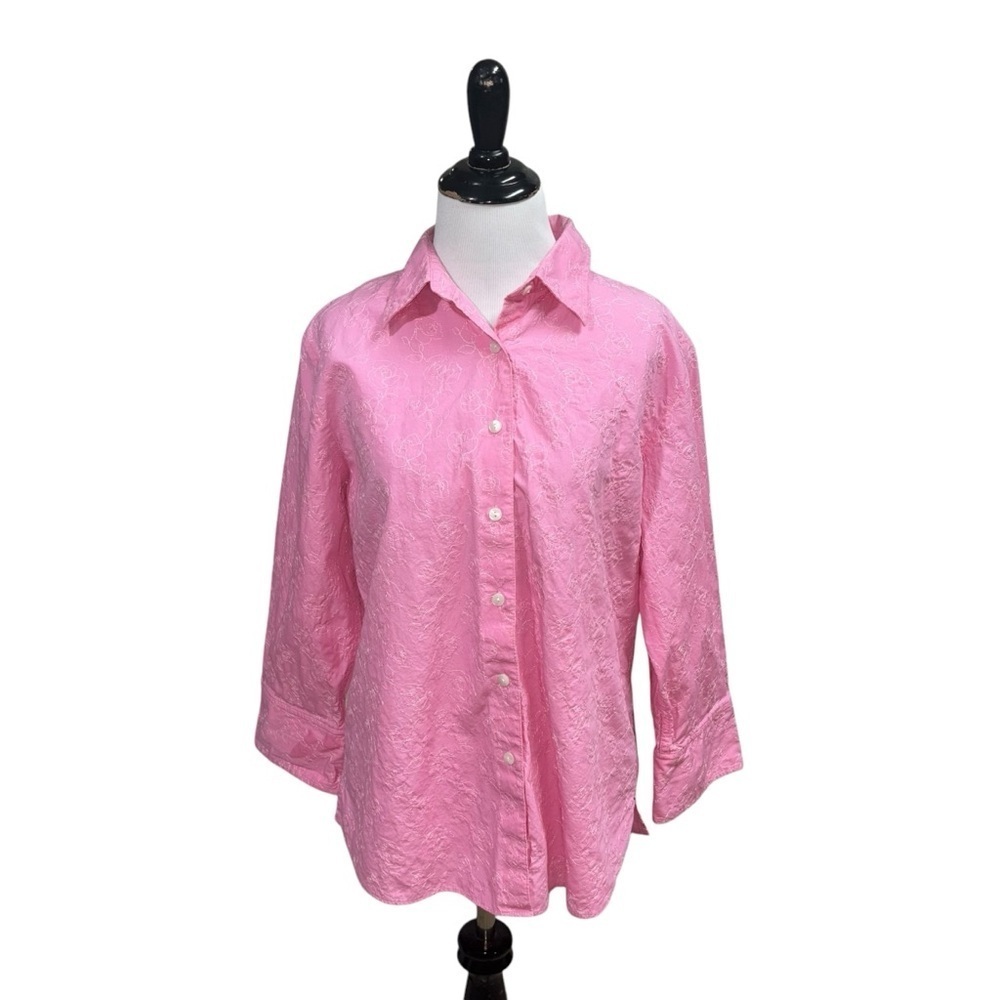 Westbound Essentials Women's Size 14 Button Down Blouse Top Embroidered Roses